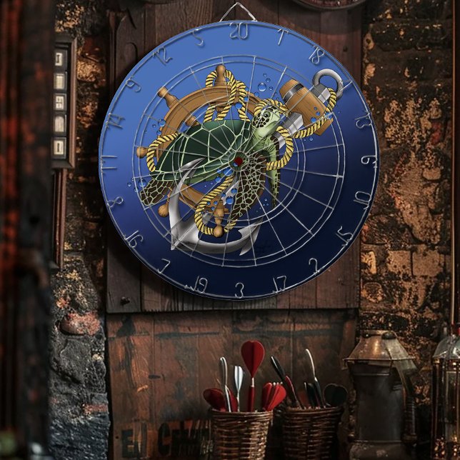 Nautical Sea Turtle Anchor Ship Wheel Blue Dartboard (Creator Uploaded)