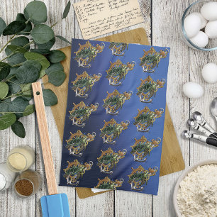 Nautical Sea Turtle Anchor Ship Wheel Blue Kitchen Towel