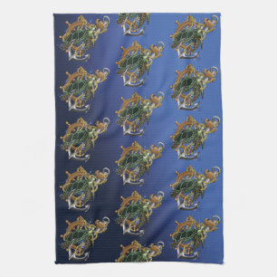 Nautical Sea Turtle Anchor Ship Wheel Blue Kitchen Towel
