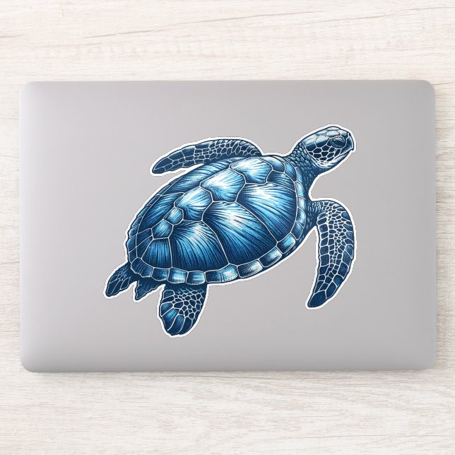 Nautical Sea Turtle Custom-Cut Vinyl Sticker (Computer)