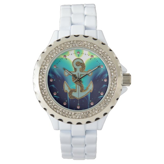 NAUTICAL / SEA WAVES ,ANCHOR AND ROPE Navy Blue Watch (Front)