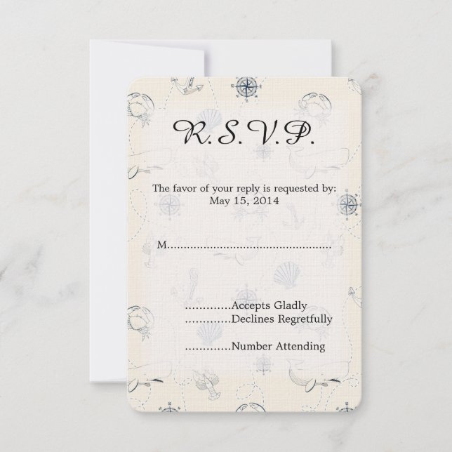 Nautical Sea Wedding RSVP Card (Front)