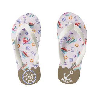 Nautical Sea White Kid's Flip Flops