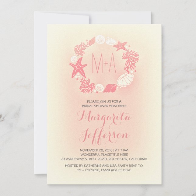nautical sea wreath beach bridal shower invitation (Front)