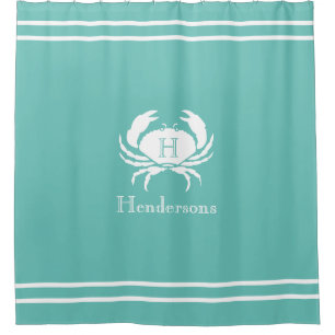 Nautical Seafoam Teal White Crab Monogram Name