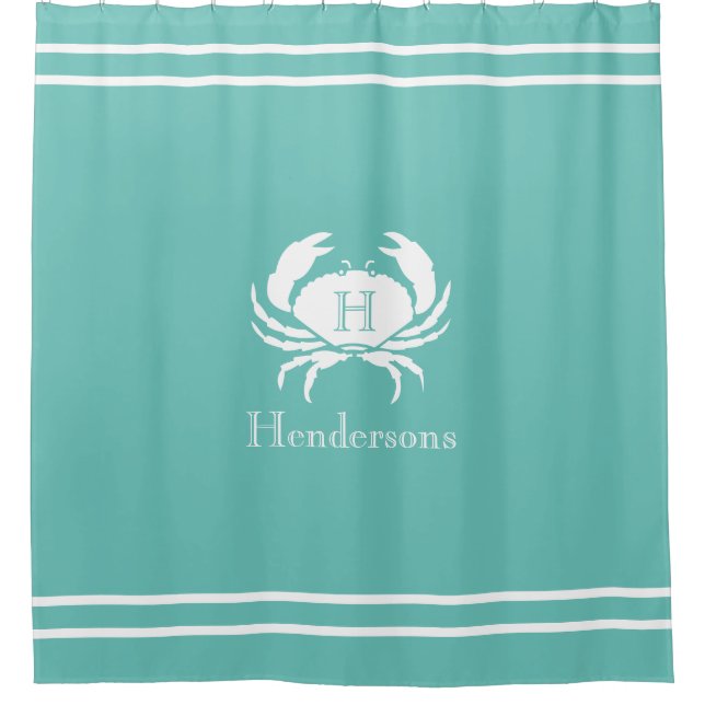 Nautical Seafoam Teal White Crab Monogram Name (Front)