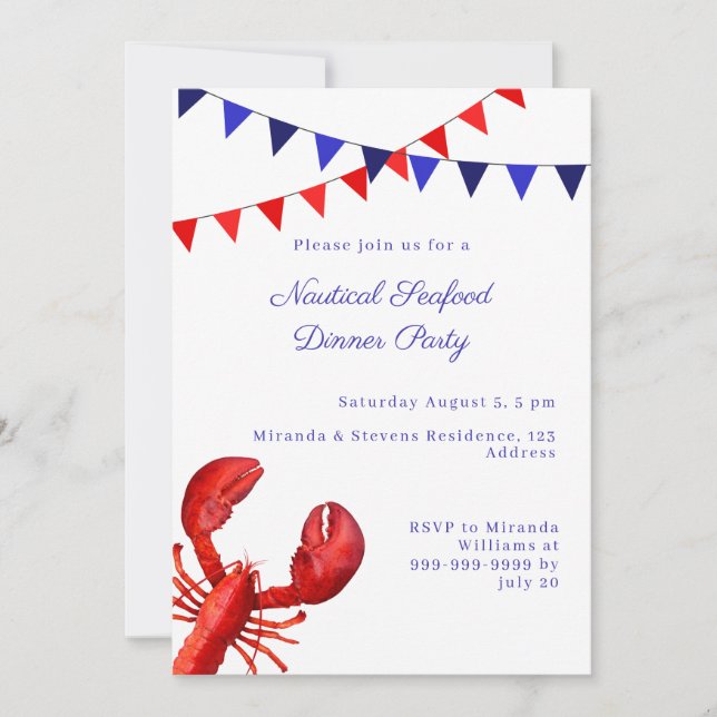 Nautical Seafood Dinner Summer Party Invitation (Front)