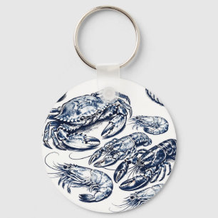 Nautical Seafood Lobster Crab Sketch Keychain