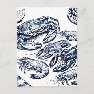 Nautical Seafood Lobster Crab Sketch Postcard
