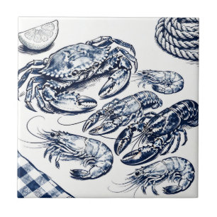 Nautical Seafood Lobster Crab Sketch Tile