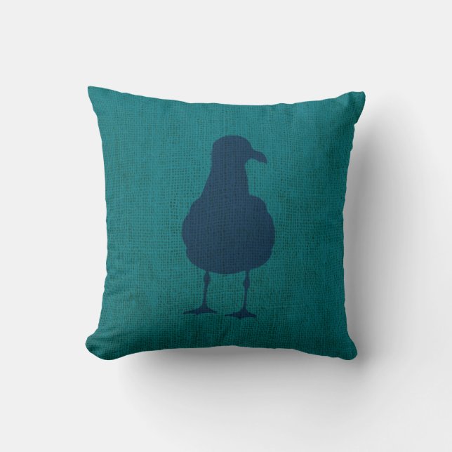 Nautical Seagulls Green Blue Throw Pillow (Front)