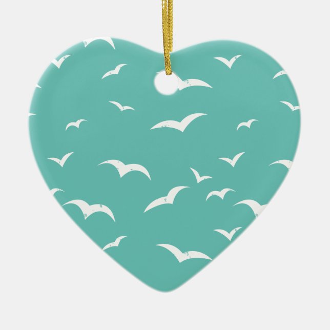 Nautical Seagulls Weathered Teal Blue and White Ceramic Ornament (Front)