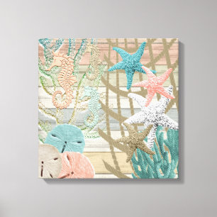 Nautical Seahorse Beach -Coral Canvas Print