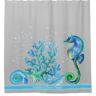 Nautical Seahorse Custom Teal Aqua & Grey Marine