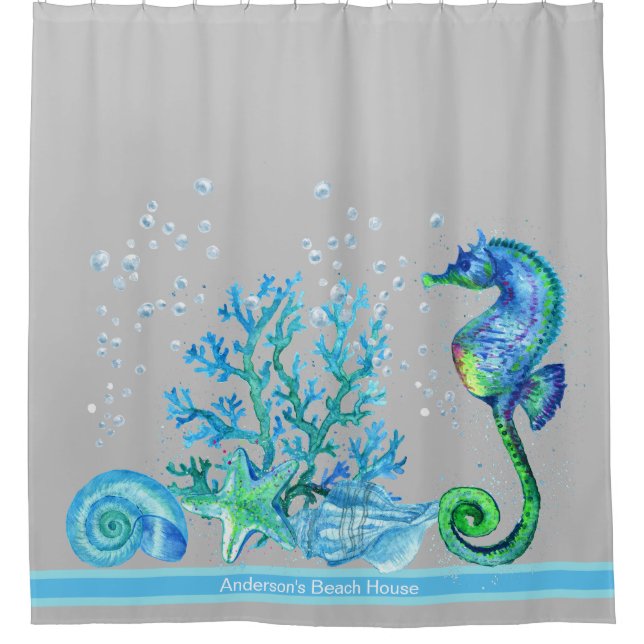 Nautical Seahorse Custom Teal Aqua & Grey Marine (Front)
