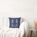 Nautical Seahorse Mr and Mrs Blue Stripe Throw Pillow<br><div class="desc">Nautical Seahorse Mr and Mrs Blue Stripe Throw Pillow.</div>
