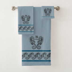 Nautical Seahorse Personalized Template Bath Towel Set