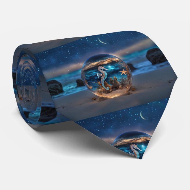 Nautical Seahorse Starfish Underwater Fantasy Tie (Rolled)