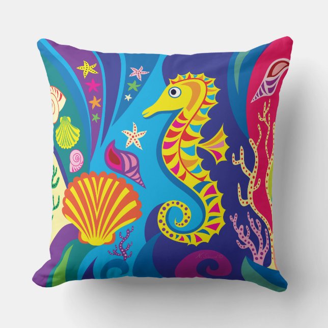 Nautical Seahorse Throw Pillow (Front)