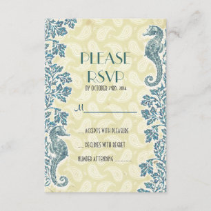 nautical seahorses beach wedding RSVP Card