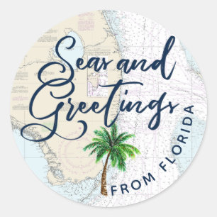 Nautical Seas and Greetings Holiday Cards Envelope Classic Round Sticker