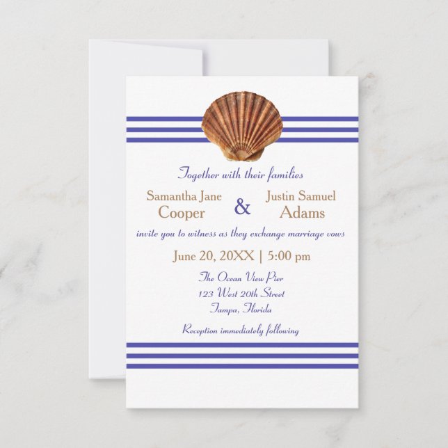 Nautical Seashell - 3x5 Wedding Invitation (Front)