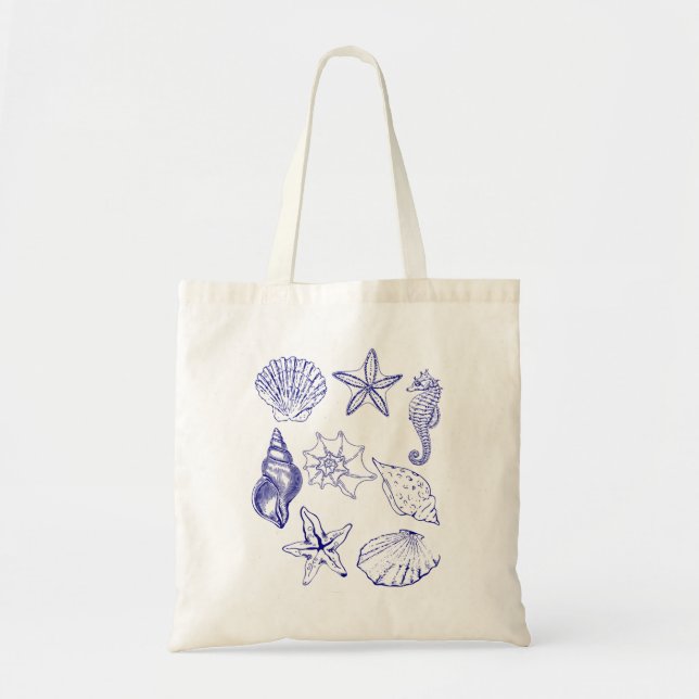 Nautical Seashell bag – Blue Line Art Ocean (Front)