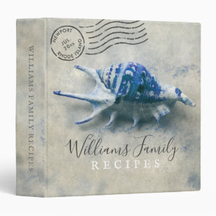Nautical Seashell Blue Monogrammed Family Recipes Binder