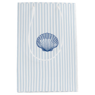 Nautical Seashell Blue Stripe Preppy Medium Gift Bag