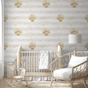 Nautical Seashell Gold Nursery Wallpaper