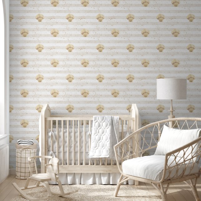 Nautical Seashell Gold Nursery Wallpaper (Kids)