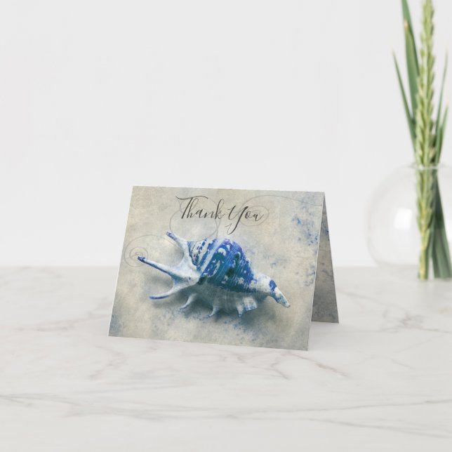 Nautical Seashell Indigo Blue Thank You Card (Front)