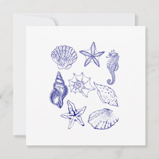 Nautical Seashell invitation – Blue Line Art Ocean