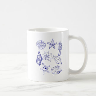 Nautical Seashell Mug – Blue Line Art Ocean cup