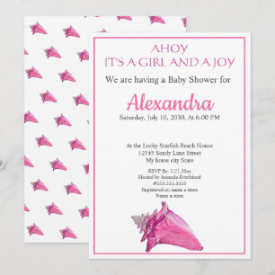 Nautical Seashell Rose Girl Baby shower invitation