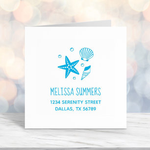 Nautical Seashell Starfish Pearls Address Self-inking Stamp