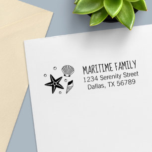 Nautical Seashell Starfish Pearls Family Address Self-inking Stamp