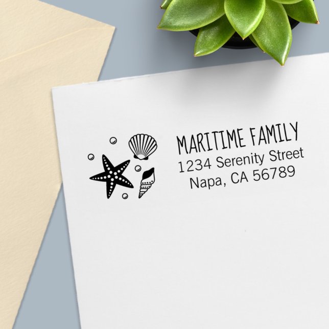 Nautical Seashell Starfish Pearls Family Address Self-inking Stamp (Creator Uploaded)