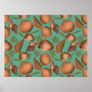 Nautical Seashell Turquoise Pattern Poster