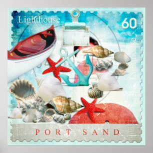 Nautical Seashells Anchor Starfish Beach Theme Poster