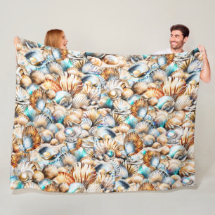 Nautical seashells collage pattern shell chic fleece blanket