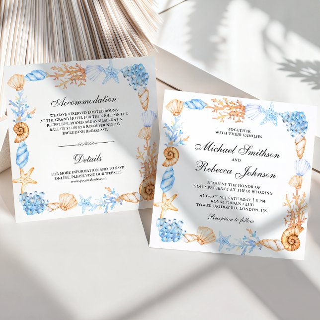 Nautical Seashells Frame All in One Wedding Invitation (Creator Uploaded)