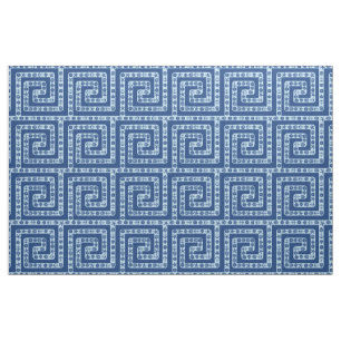 Nautical Seashells Greek Key Dark Blue Beach House Fabric