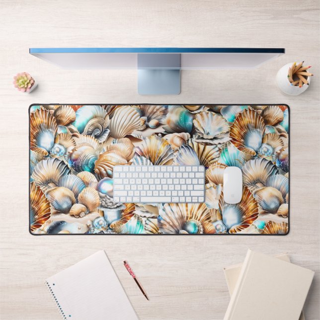 Nautical seashells ocean beach collage shell chic desk mat (Office 1)