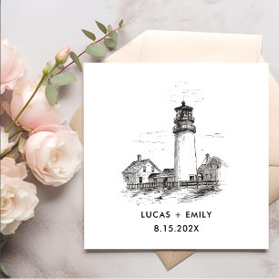Nautical Seaside Lighthouse Dark Black Wedding Napkin