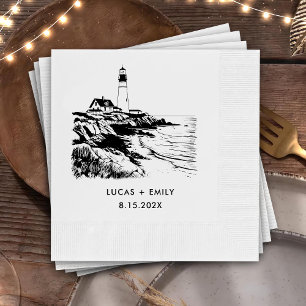 Nautical Seaside Lighthouse Dark Black Wedding Napkin