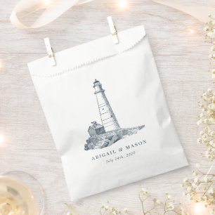Nautical Seaside Lighthouse Dark Blue Wedding Favour Bag