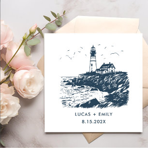 Nautical Seaside Lighthouse Dark Blue Wedding Napkin