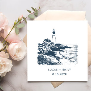 Nautical Seaside Lighthouse Dark Blue Wedding Napkin