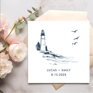 Nautical Seaside Lighthouse Dark Blue Wedding Napkin